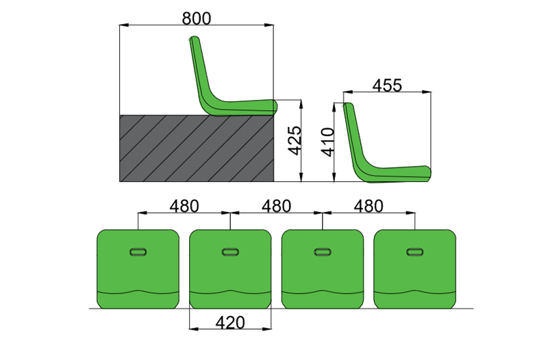 綠蛙中空吹塑高靠背平裝座椅看臺